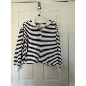 C&C California Womens Half Zip Sweatshirt LARGE‎ Navy White Striped
